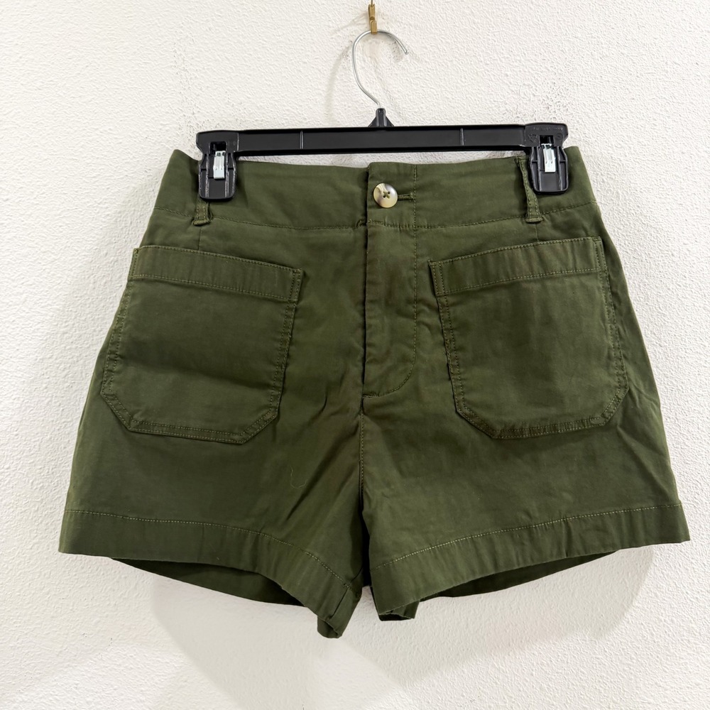 Anthropologie Maeve The Colette Olive Green Boho Retro Shorts 26 - Picture 3 of 7